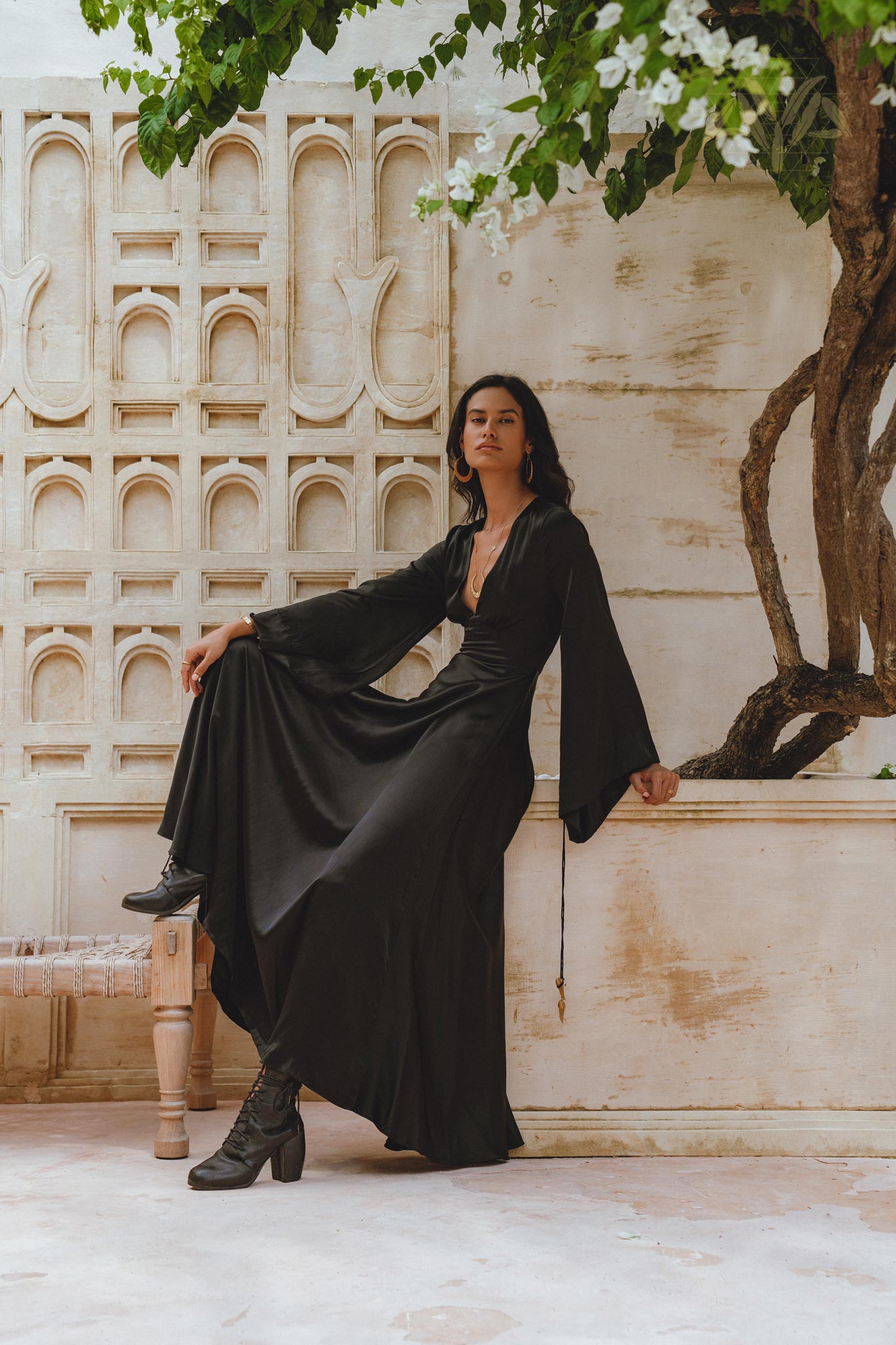 Black Sundari Goddess Silk Gown • Bridesmaid Wedding Dress • Bohemian Silk Maxi Dress - AYA SW IDR