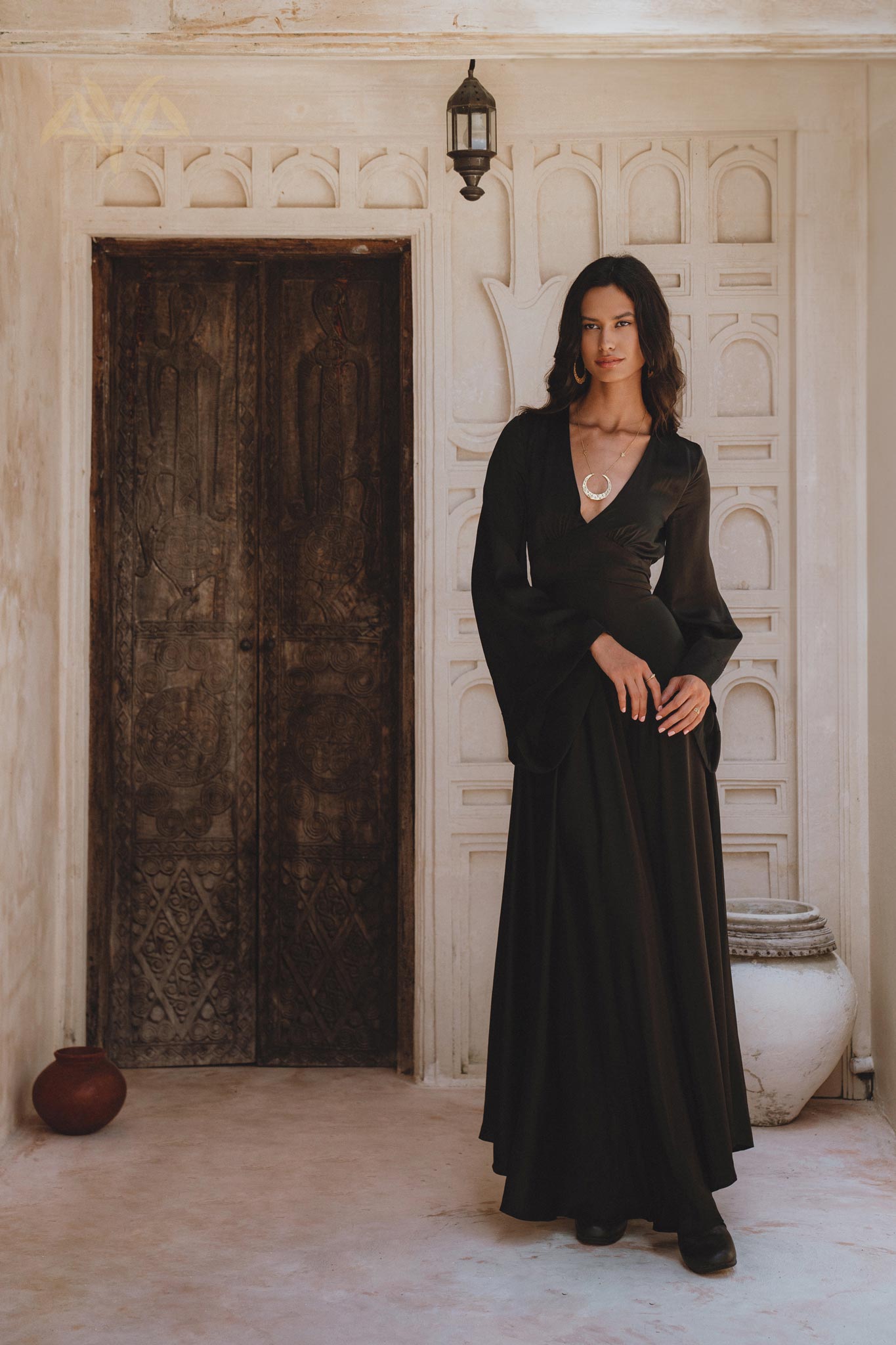 Black Sundari Goddess Silk Gown • Bridesmaid Wedding Dress • Bohemian Silk Maxi Dress - AYA SW IDR