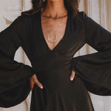 Black Sundari Goddess Silk Gown • Bridesmaid Wedding Dress • Bohemian Silk Maxi Dress - AYA SW IDR