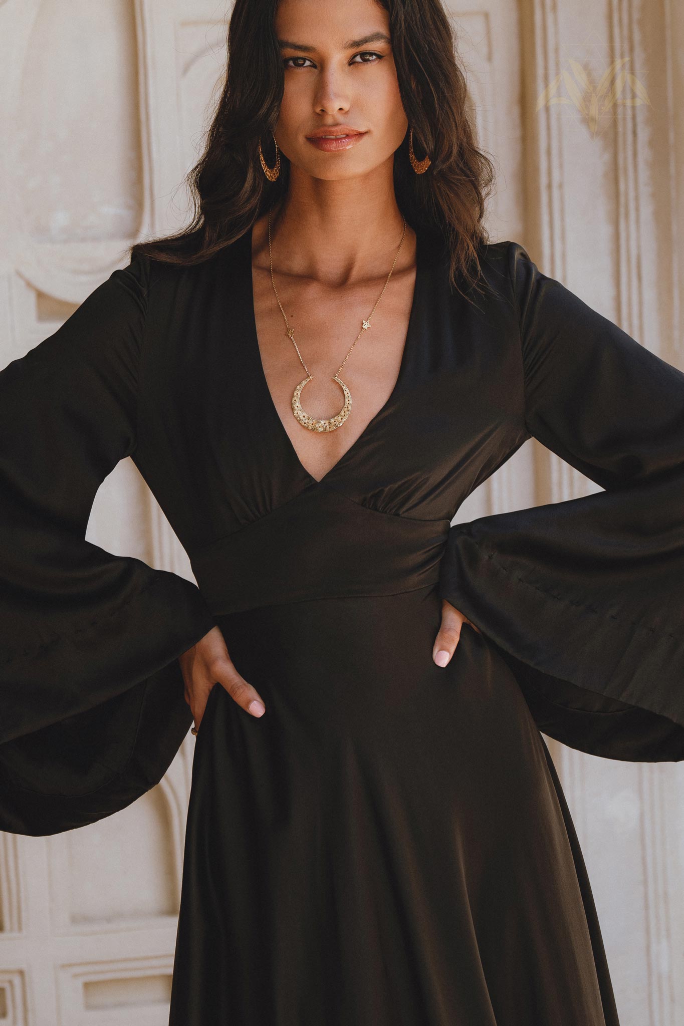 Black Sundari Goddess Silk Gown • Bridesmaid Wedding Dress • Bohemian Silk Maxi Dress - AYA SW IDR