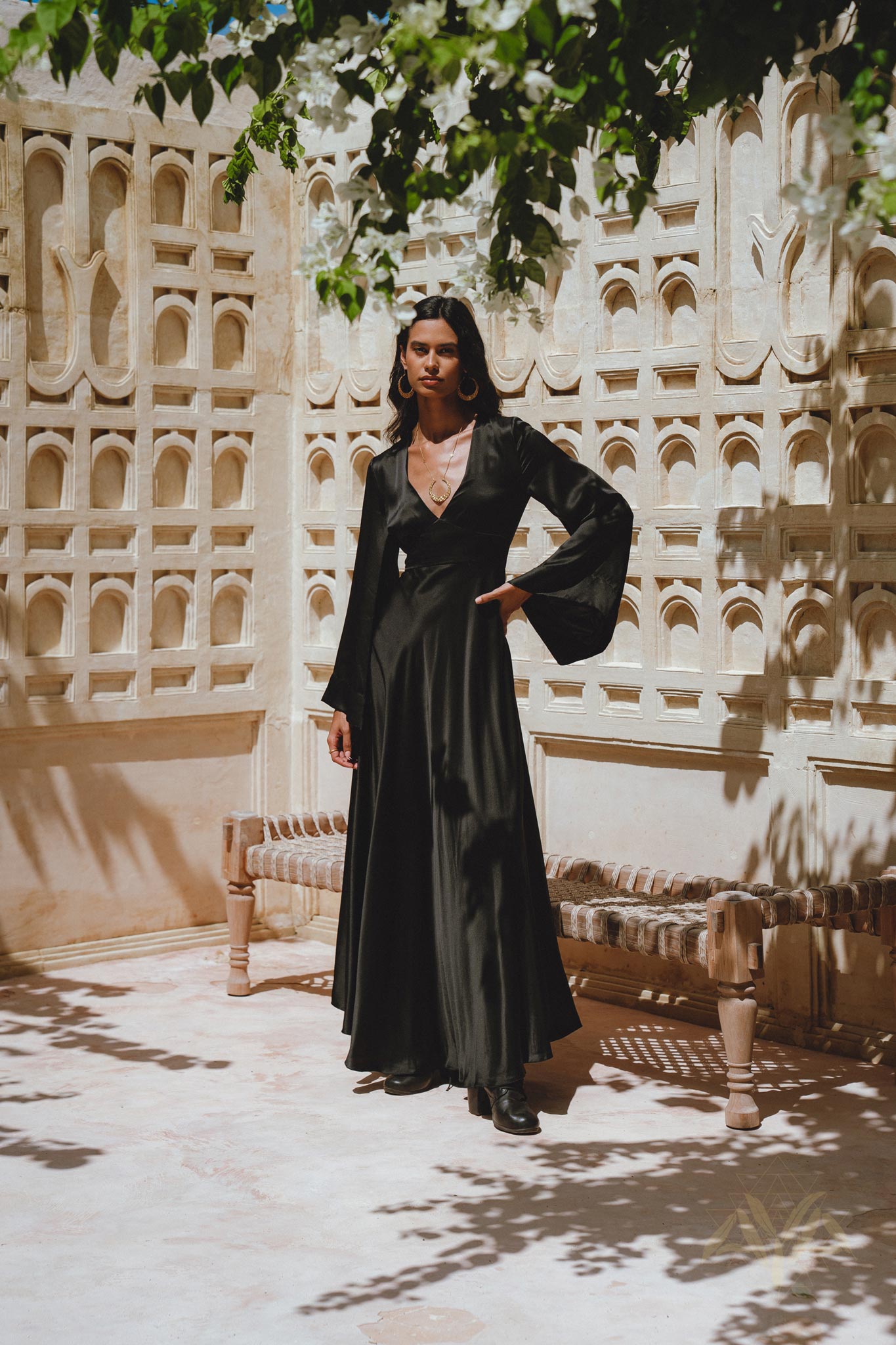 Black Sundari Goddess Silk Gown • Bridesmaid Wedding Dress • Bohemian Silk Maxi Dress - AYA SW IDR