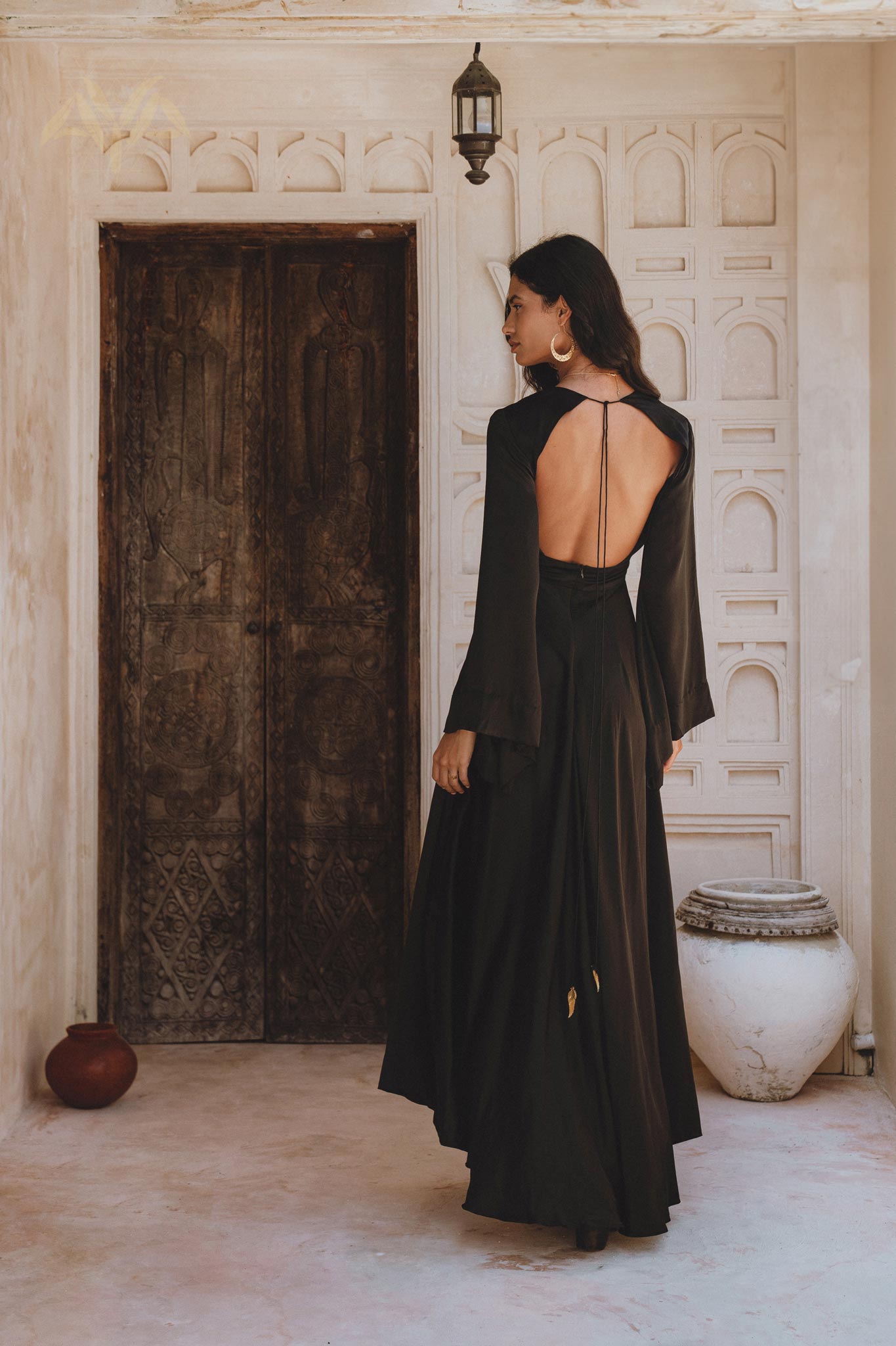 Black Sundari Goddess Silk Gown • Bridesmaid Wedding Dress • Bohemian Silk Maxi Dress - AYA SW IDR