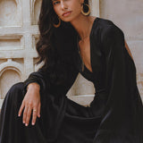 Black Sundari Goddess Silk Gown • Bridesmaid Wedding Dress • Bohemian Silk Maxi Dress - AYA SW IDR