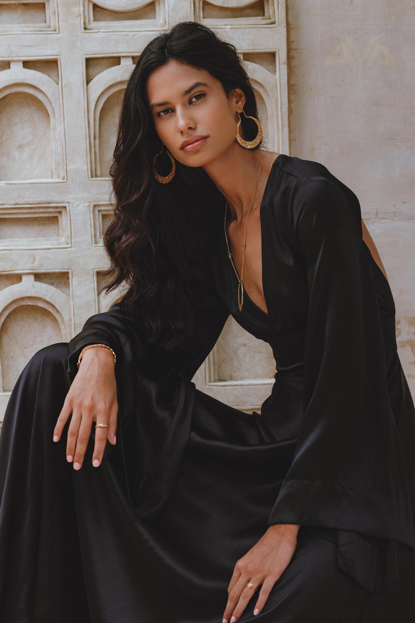 Black Sundari Goddess Silk Gown • Bridesmaid Wedding Dress • Bohemian Silk Maxi Dress - AYA SW IDR