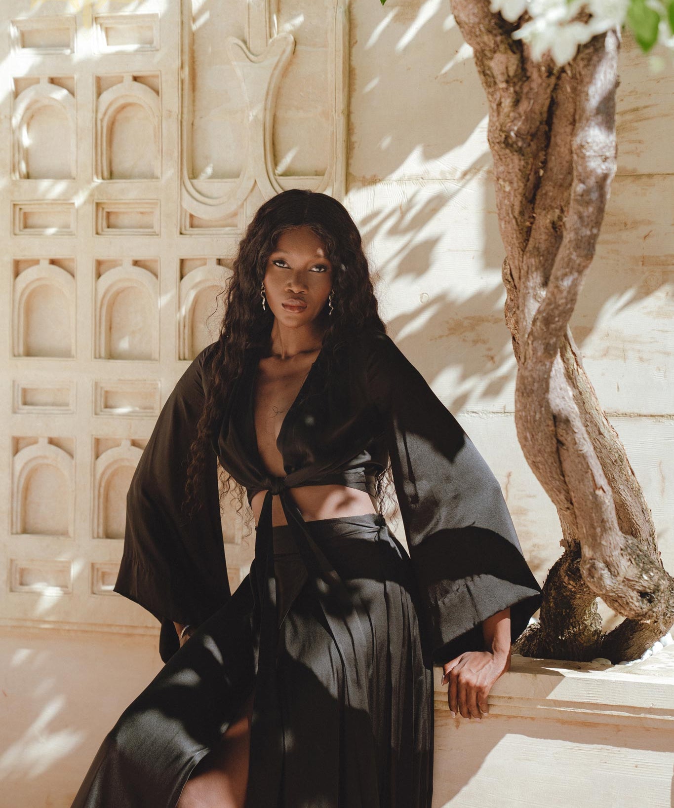 Black Venus Peace Silk Skirt • Boho Elegant Skirt • Adjustable Skirt • Silk Summer Skirt - AYA SW IDR