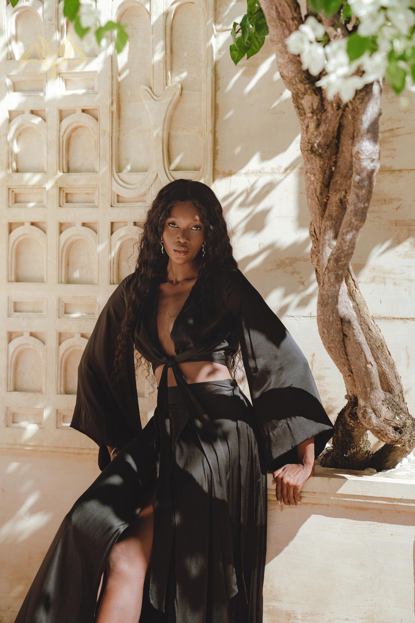 Black Venus Peace Silk Skirt • Boho Elegant Skirt • Adjustable Skirt • Silk Summer Skirt - AYA SW IDR
