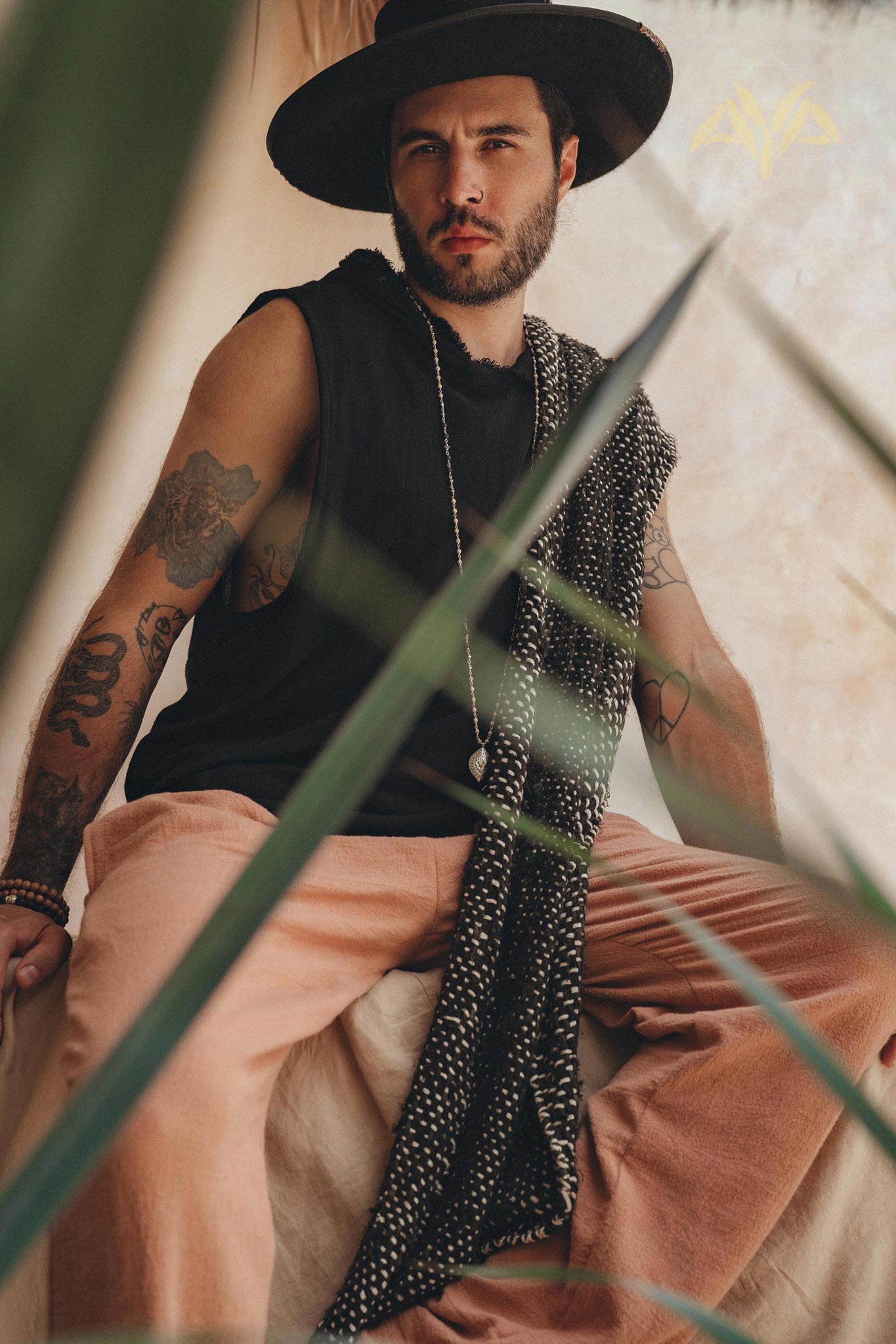 Black with White Hand - knitted Cotton Scarf for Men - AYA SW IDR