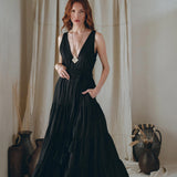 Black A line Bridesmaid Dress, Boho Maternity Organic Cotton Dress - AYA Sacred Wear