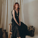 Black A line Bridesmaid Dress, Boho Maternity Organic Cotton Dress - AYA Sacred Wear