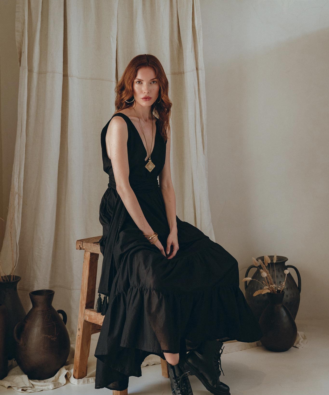 Black A line Bridesmaid Dress, Boho Maternity Organic Cotton Dress - AYA Sacred Wear