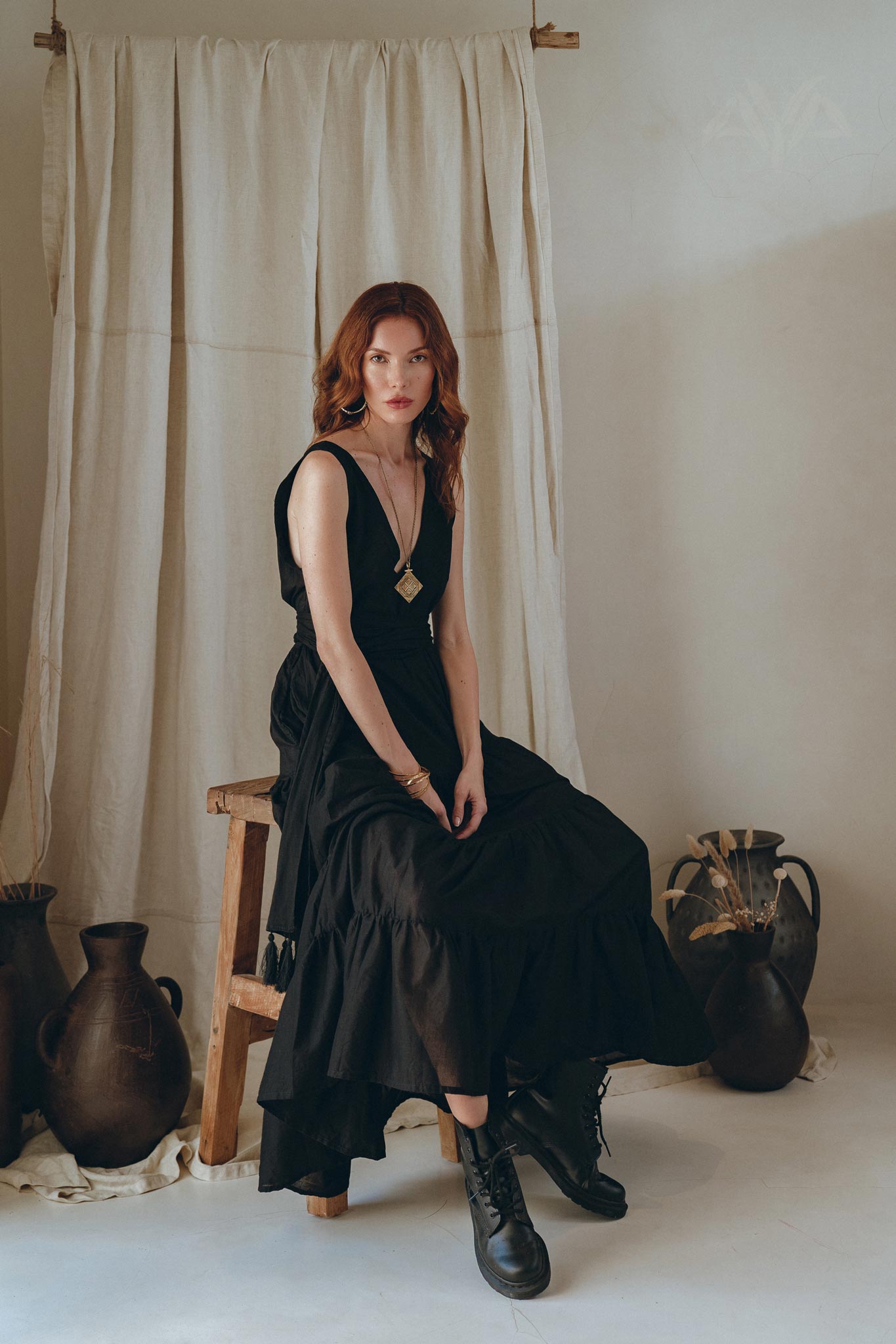 Black A line Bridesmaid Dress, Boho Maternity Organic Cotton Dress - AYA Sacred Wear