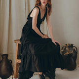 Black A line Bridesmaid Dress, Boho Maternity Organic Cotton Dress - AYA Sacred Wear