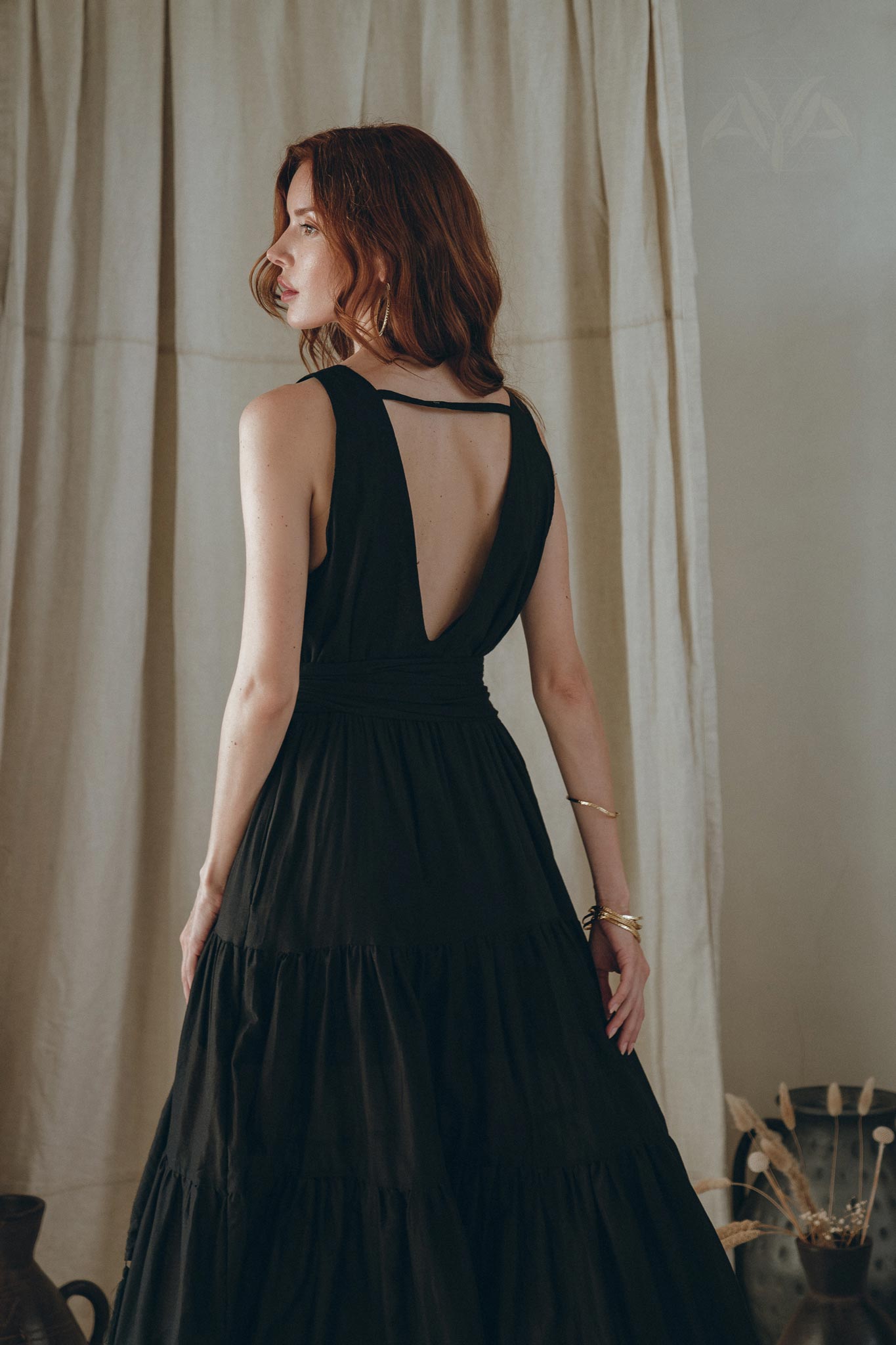 Black A line Bridesmaid Dress, Boho Maternity Organic Cotton Dress - AYA Sacred Wear