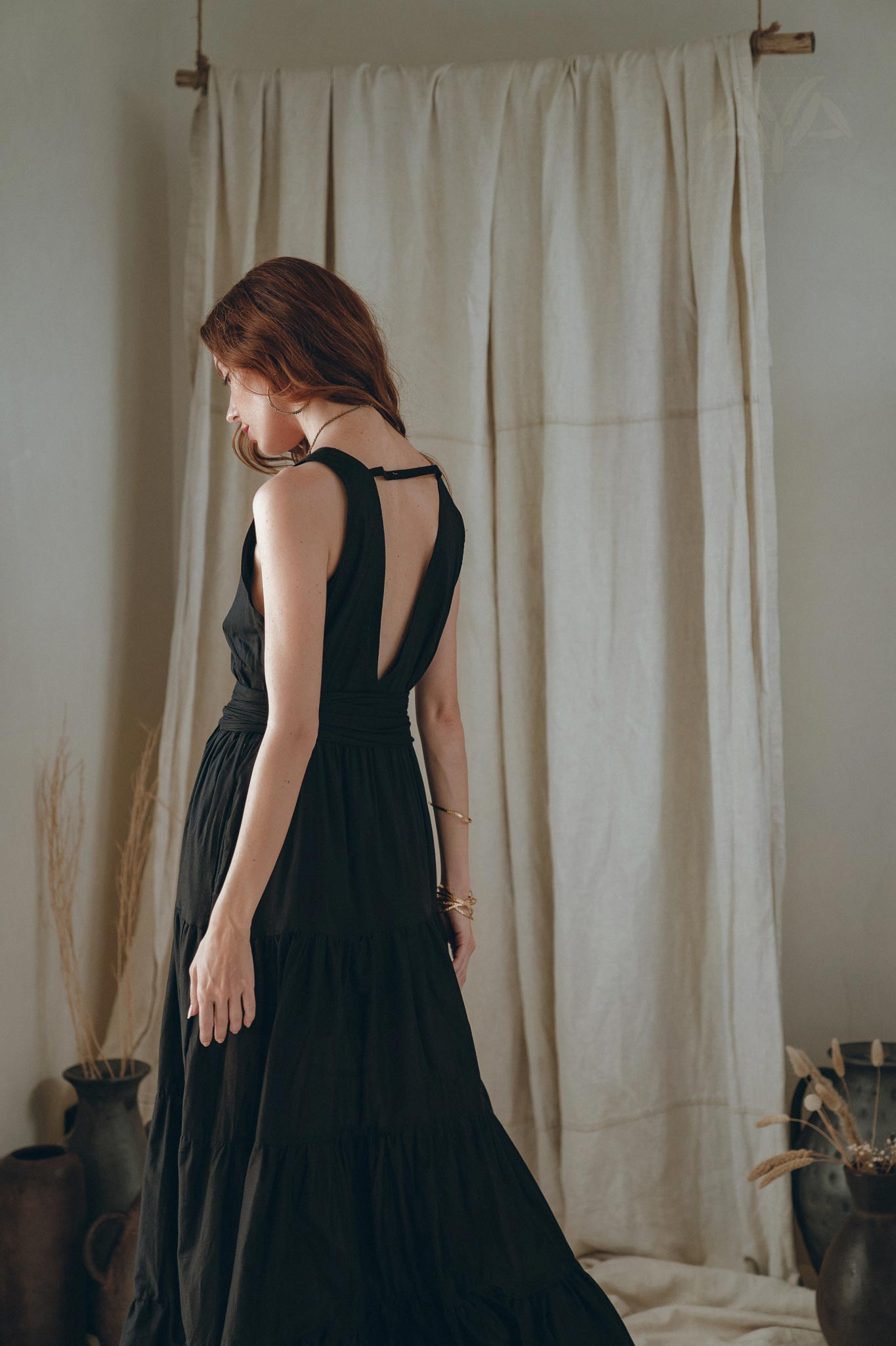 Black A line Bridesmaid Dress, Boho Maternity Organic Cotton Dress - AYA Sacred Wear