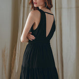 Black A line Bridesmaid Dress, Boho Maternity Organic Cotton Dress - AYA Sacred Wear