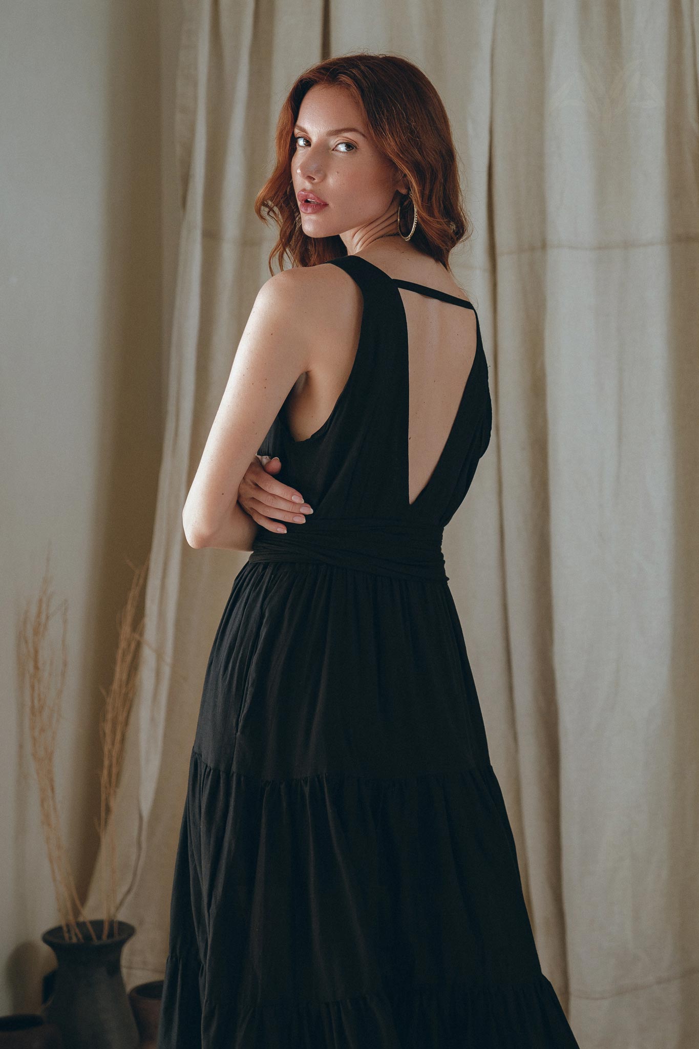 Black A line Bridesmaid Dress, Boho Maternity Organic Cotton Dress - AYA Sacred Wear