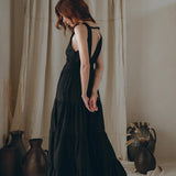 Black A line Bridesmaid Dress, Boho Maternity Organic Cotton Dress - AYA Sacred Wear