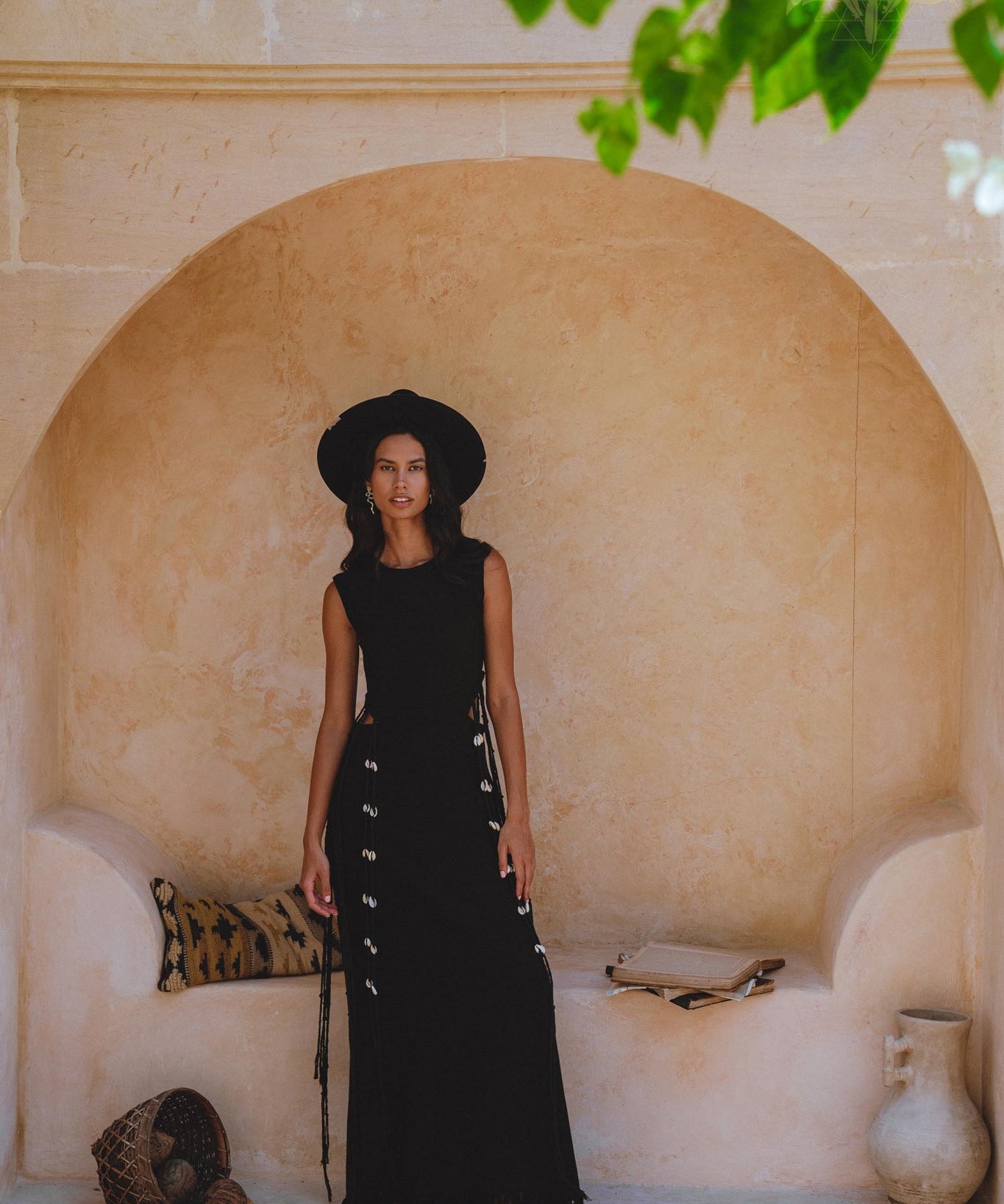 Classic Black Boho Dress; Handcrafted by Balinese Women; Organic Botanical Dyed Cotton with Sea Shells.