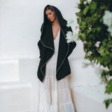 Boho Hoody Cardigan for Women, Black Boho Overcoat, Belted Wrap Cardigan - AYA Sacred Wear