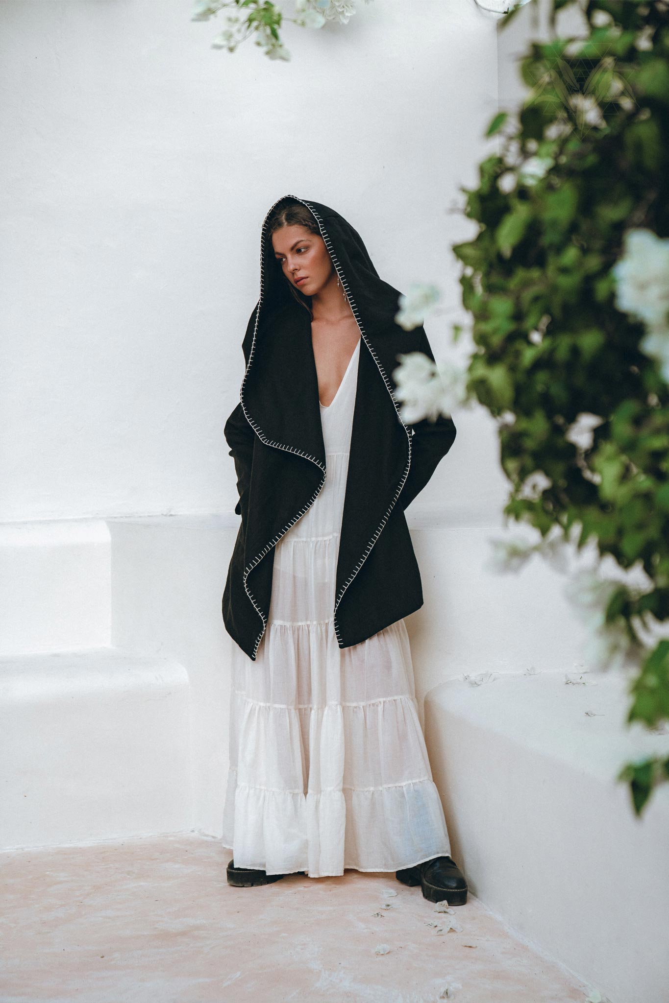 Boho Hoody Cardigan for Women, Black Boho Overcoat, Belted Wrap Cardigan - AYA Sacred Wear