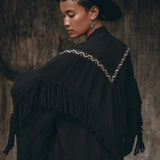 Black Organic Poncho, Tribal Cotton Robe, Hand Embroidered Overcoat - AYA Sacred Wear