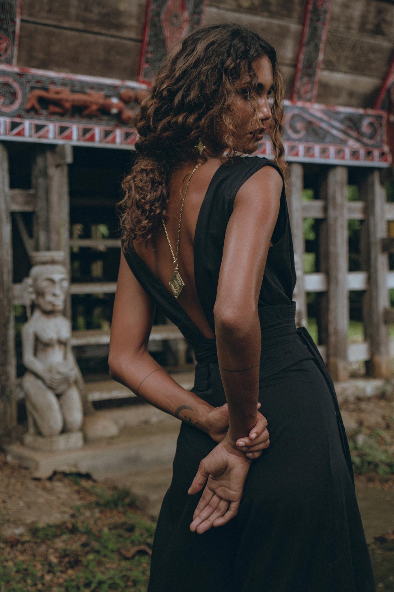 Black Boho Jumpsuit Women, Handmade Cold Shoulder Maxi Jumpsuit - AYA Sacred Wear