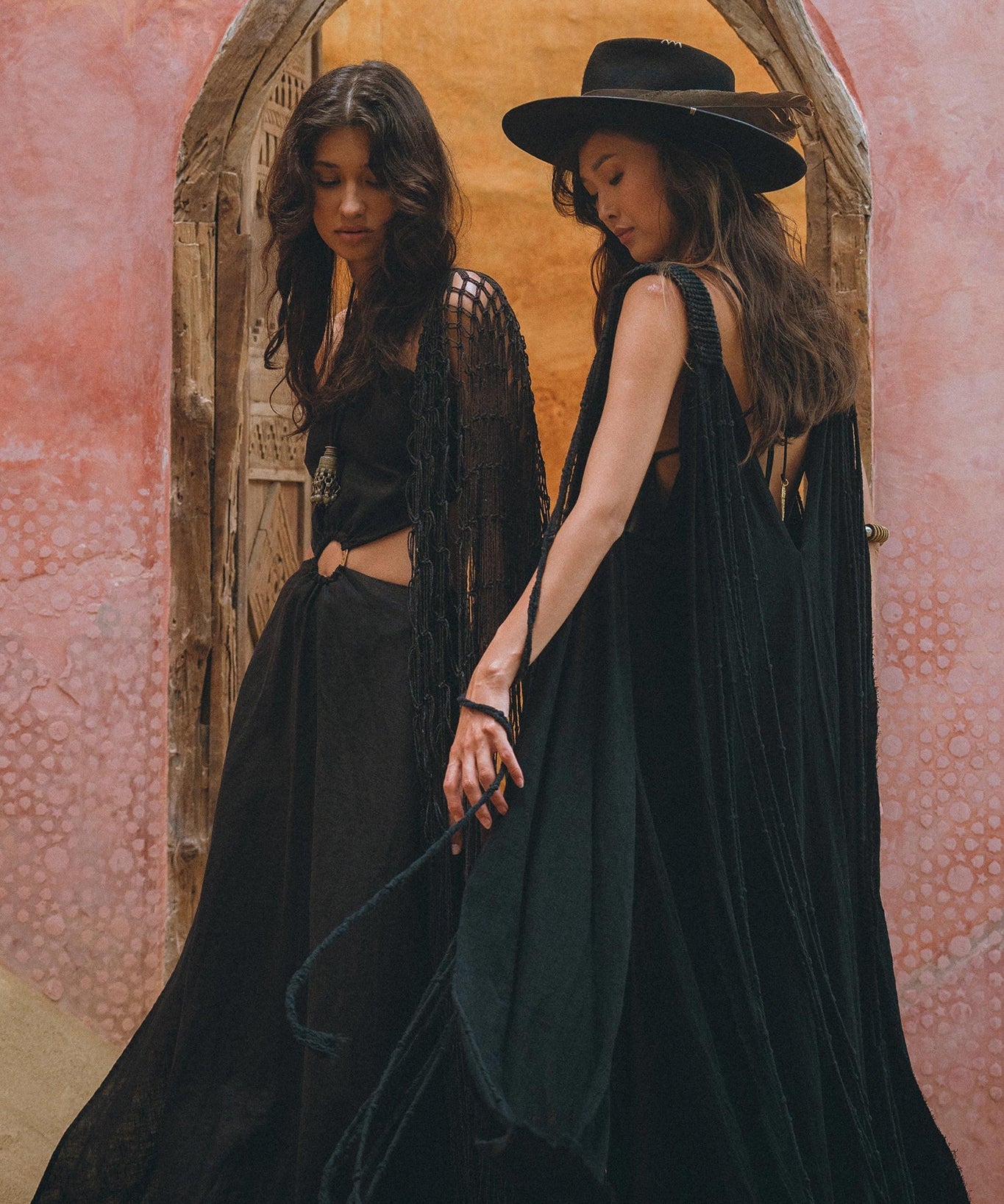 Look beautiful in a black goddess dress with a ring from Aya Sacred Wear 