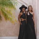 Be a goddess with a black dress and ring from Aya Sacred Wear 