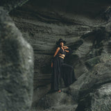 Versatile Black Open Shoulder Set - Embrace your boho side with this stylish ensemble of a crop top and pants.