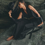 Fashionable Black Boho Crop Top and Pants Set - Ideal for women seeking a trendy and comfortable outfit.