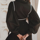 Black Puff Sleeves Bohemian Top - Handcrafted Kimono Jacket with Light Organic Featherweight Sleeves and Artistic Hand Embroidery.