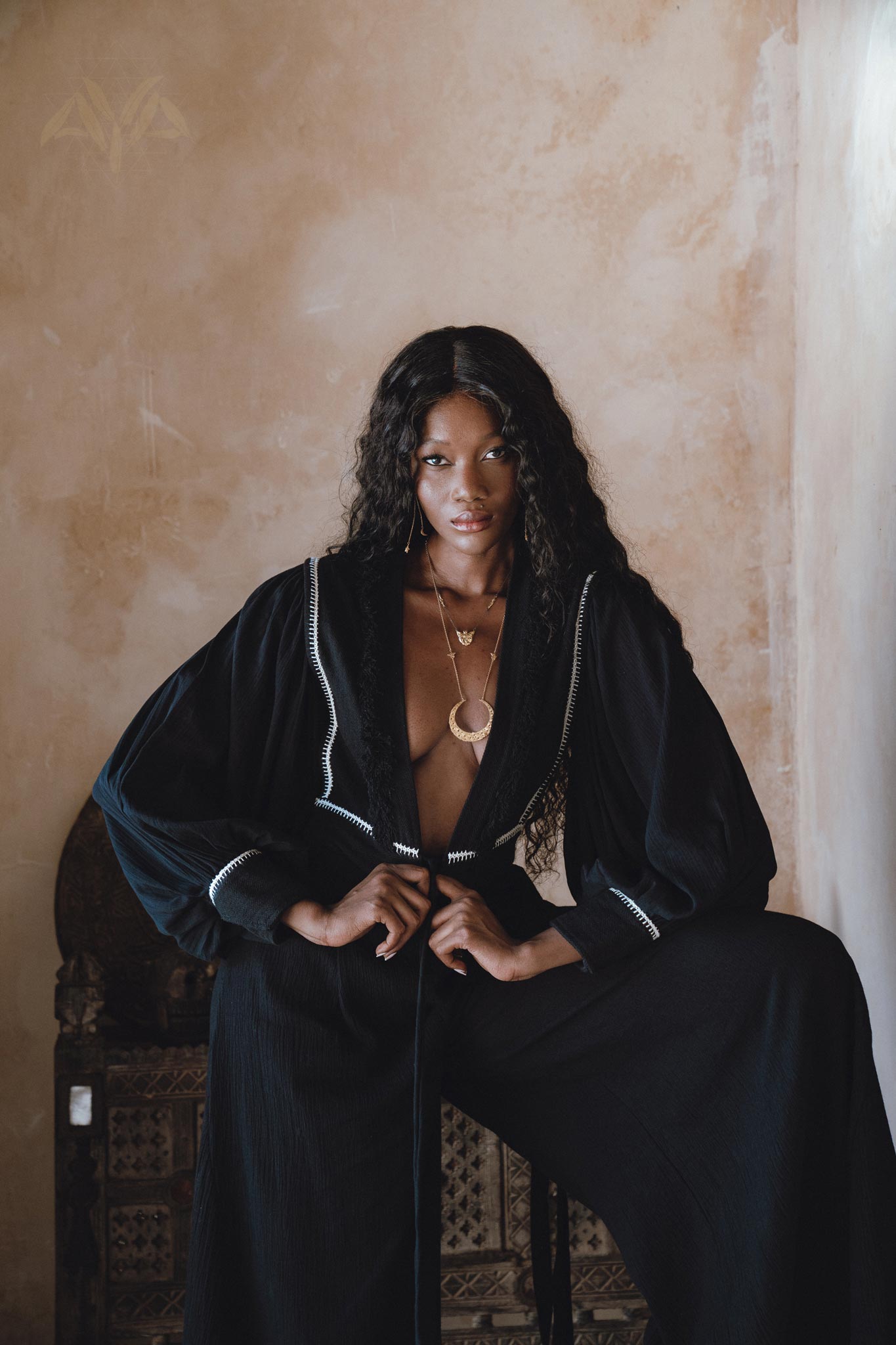 Hand-Embroidered Black Puff Sleeves Top for Women - Organic Bohemian Kimono Jacket with Tassels, Structured Linen Base, and Mixed Cotton Sleeves.