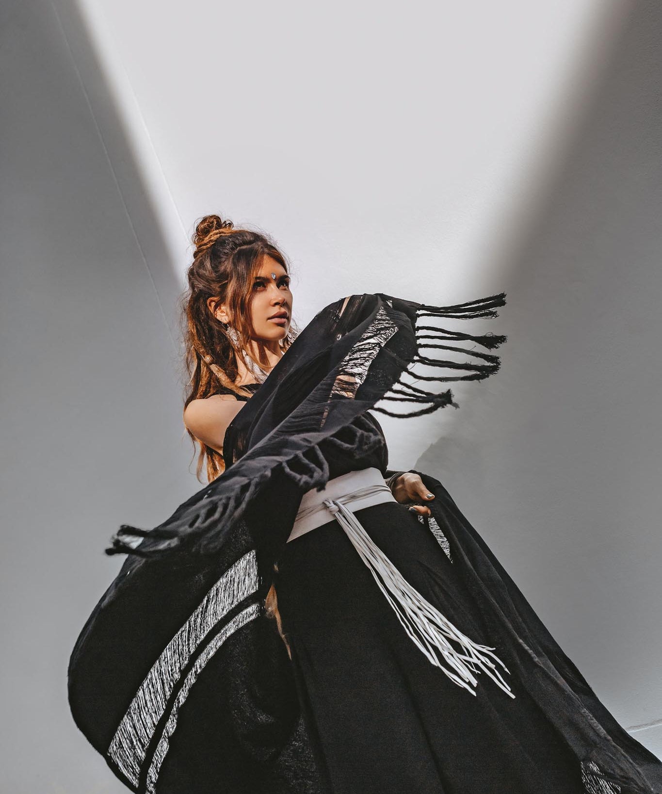 Black Boho Fringe Shawl, Cotton Scarf, Organic Sustainable Shawl - AYA Sacred Wear