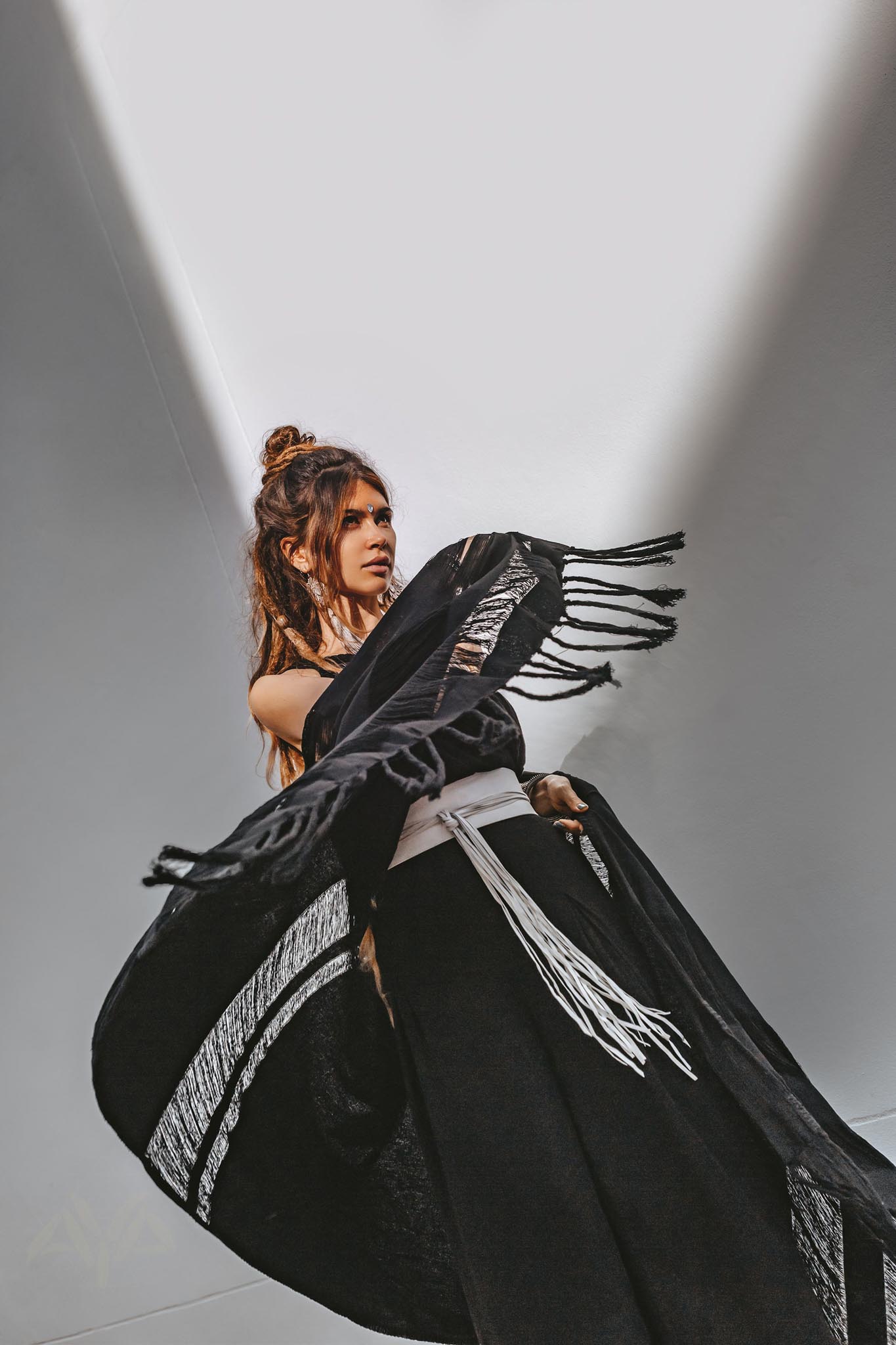 Black Boho Fringe Shawl, Cotton Scarf, Organic Sustainable Shawl - AYA Sacred Wear