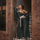 Black Boho Fringe Shawl, Cotton Scarf, Organic Sustainable Shawl - AYA Sacred Wear