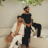 Handwoven Cotton Black Boho Poncho for men By AYA Sacred Wear 