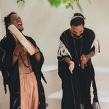 Handwoven Cotton Black Boho Poncho for men By AYA Sacred Wear 