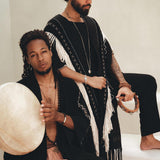 Handwoven Cotton Black Boho Poncho for men By AYA Sacred Wear 