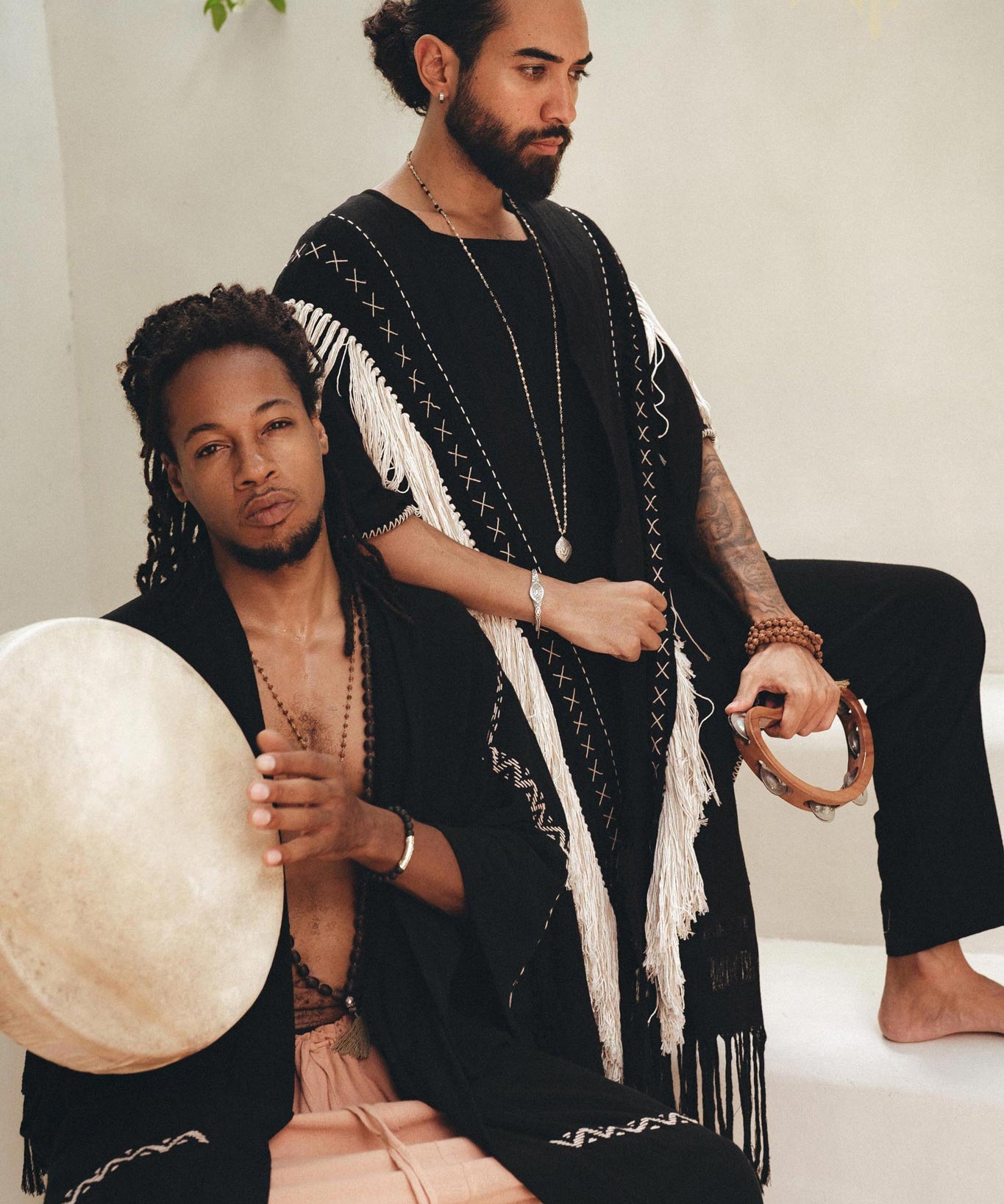 Handwoven Cotton Black Boho Poncho for men By AYA Sacred Wear 