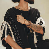 Handwoven Cotton Black Boho Poncho for men By AYA Sacred Wear 