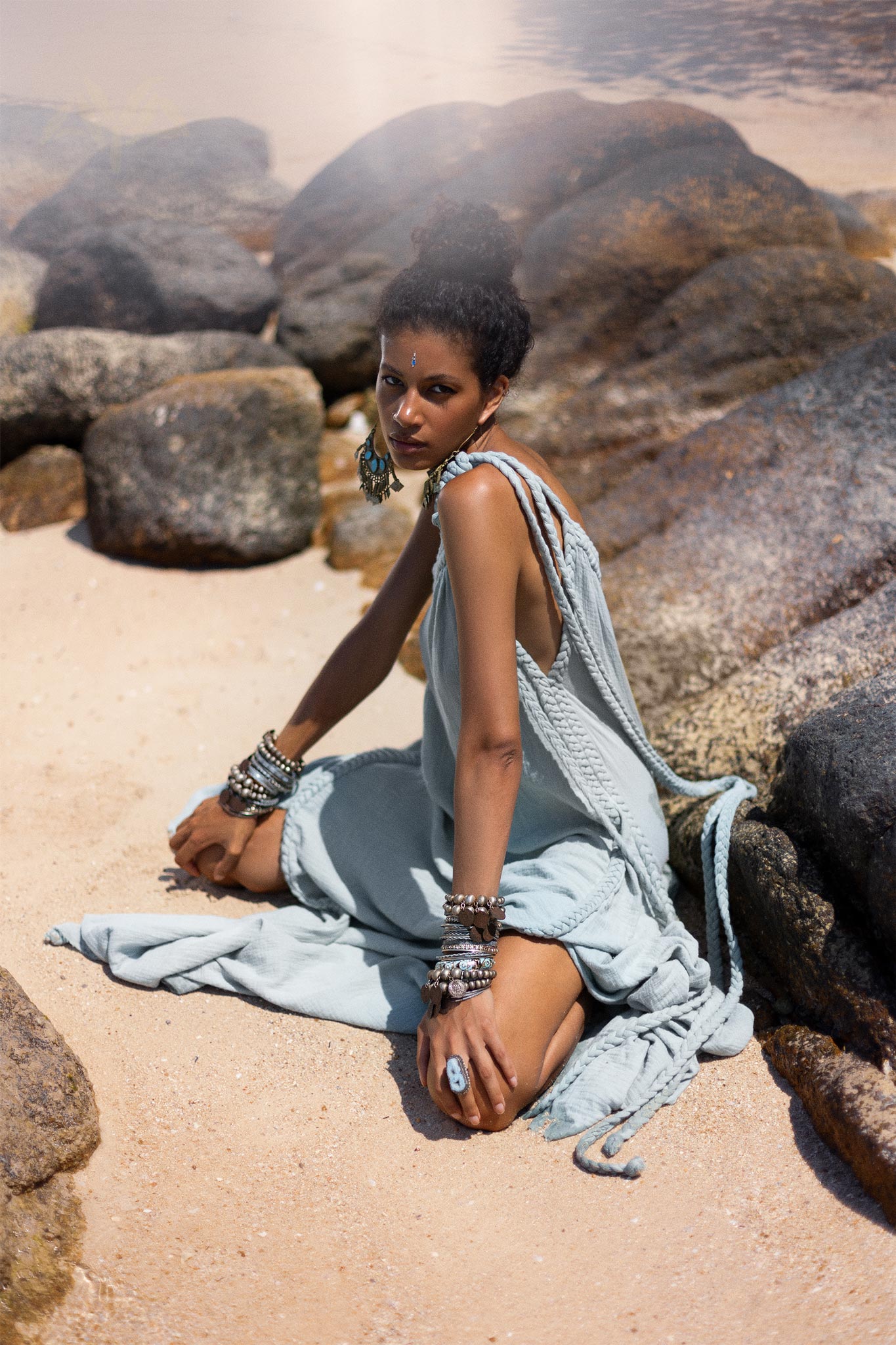Blue Aurora Greek Goddess Dress • Macrame Toga Dress • One shoulder Maxi Dress - AYA SW IDR