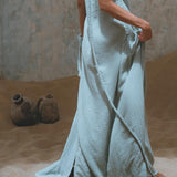Blue Aurora Greek Goddess Dress • Macrame Toga Dress • One shoulder Maxi Dress - AYA SW IDR