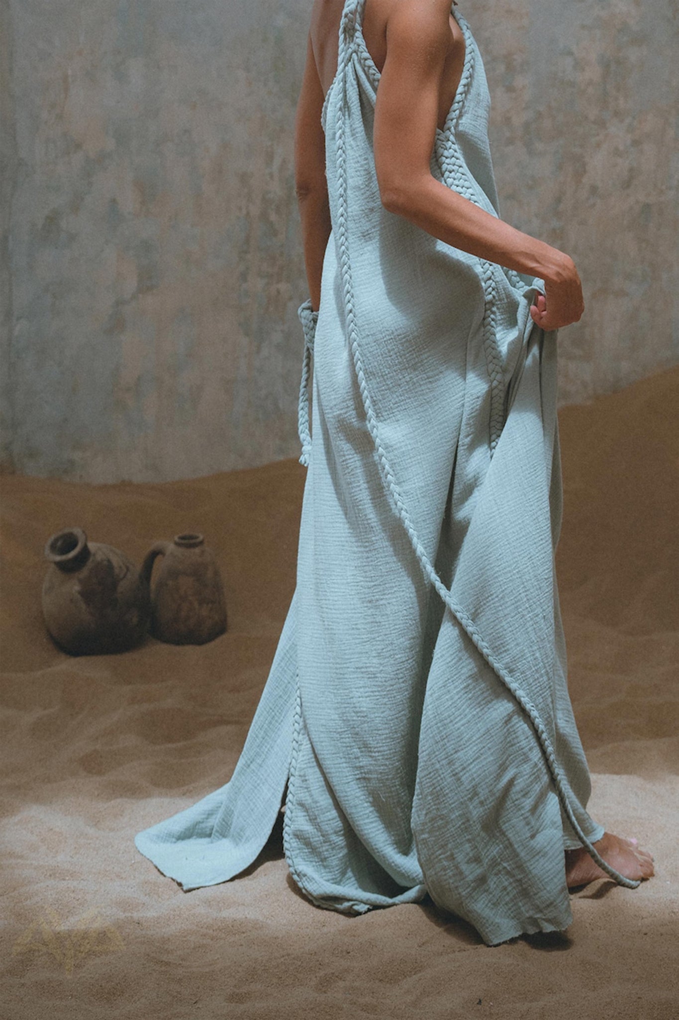 Blue Aurora Greek Goddess Dress • Macrame Toga Dress • One shoulder Maxi Dress - AYA SW IDR