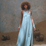 Blue Aurora Greek Goddess Dress • Macrame Toga Dress • One shoulder Maxi Dress - AYA SW IDR