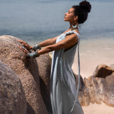 Blue Aurora Greek Goddess Dress • Macrame Toga Dress • One shoulder Maxi Dress - AYA SW IDR