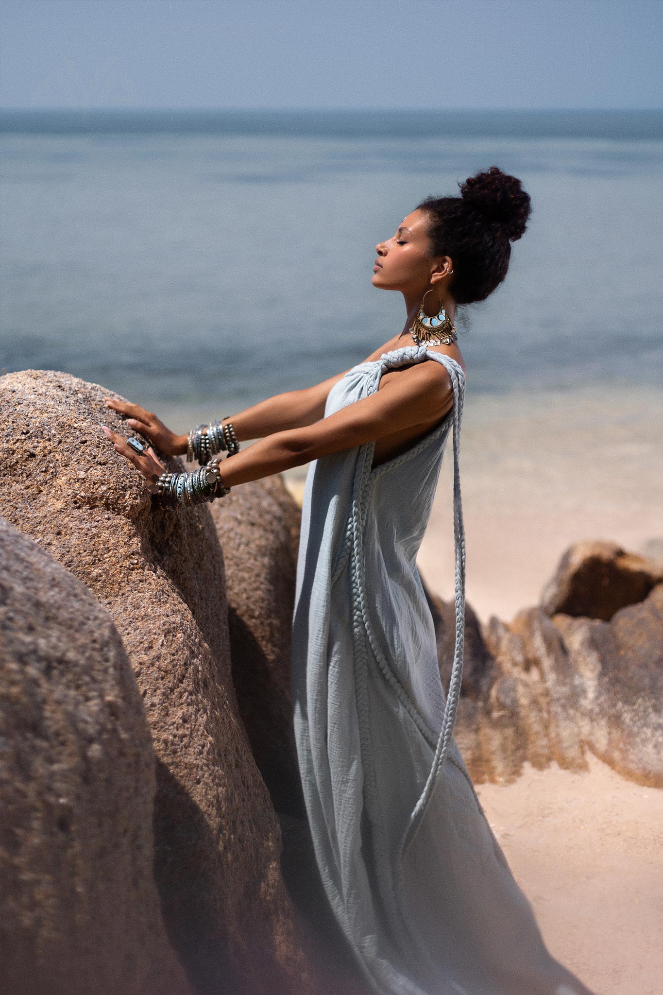 Blue Aurora Greek Goddess Dress • Macrame Toga Dress • One shoulder Maxi Dress - AYA SW IDR