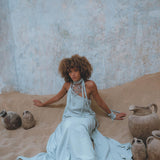 Blue Aurora Greek Goddess Dress • Macrame Toga Dress • One shoulder Maxi Dress - AYA SW IDR