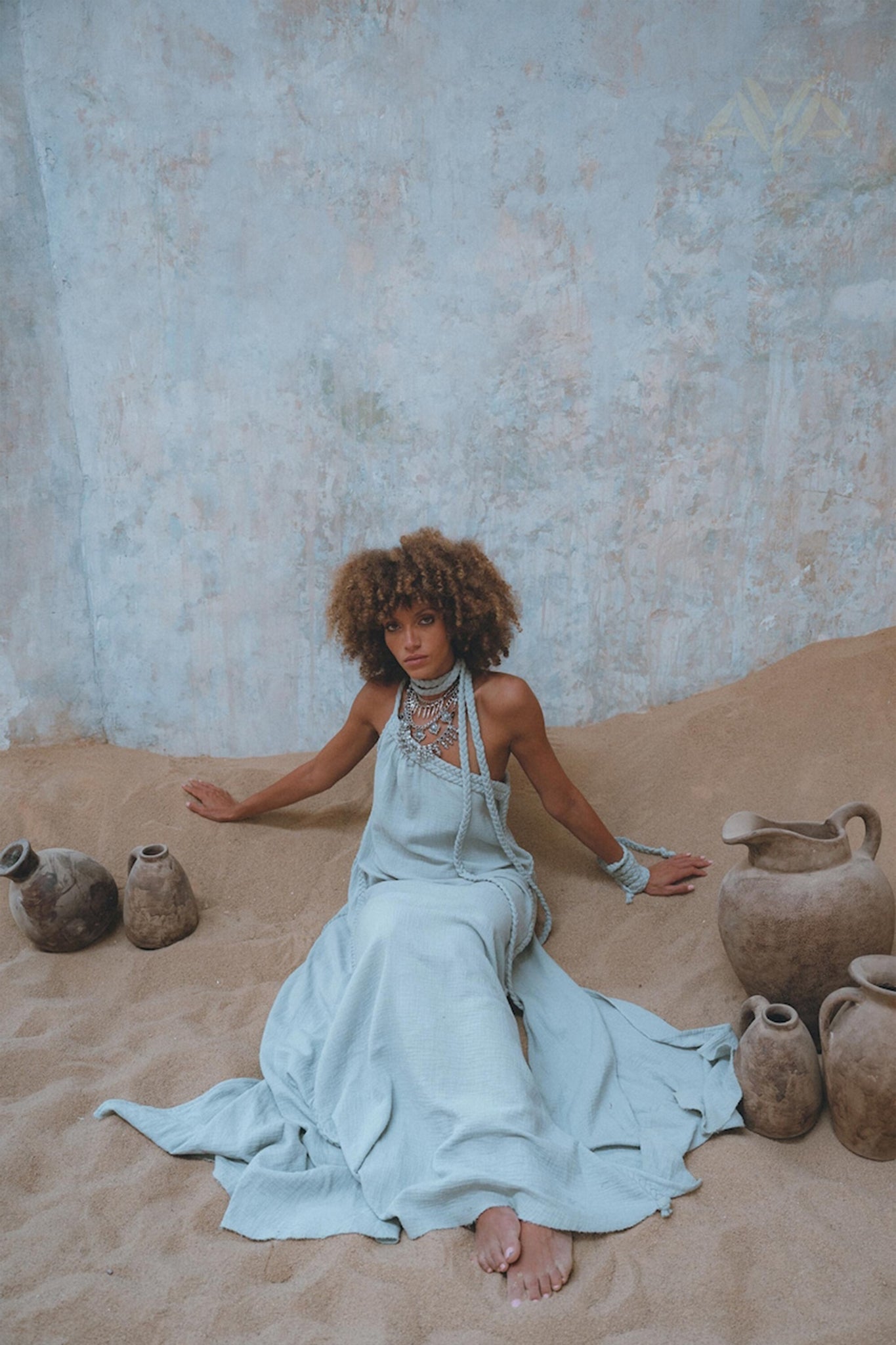 Blue Aurora Greek Goddess Dress • Macrame Toga Dress • One shoulder Maxi Dress - AYA SW IDR