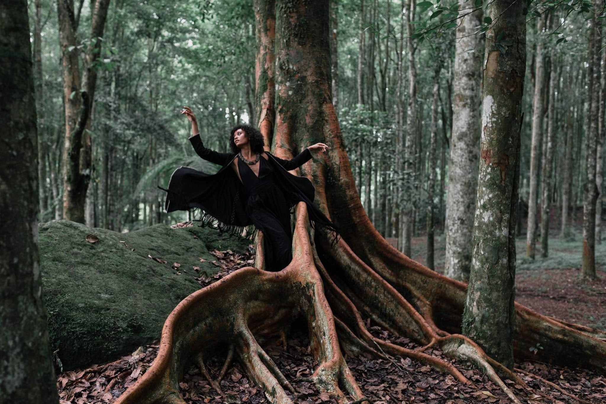 Bohemian Black Cardigan • Black Long Cotton Kimono Robe With Hand Embroidery - AYA SW IDR