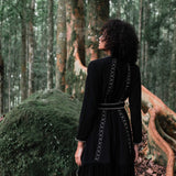 Bohemian Black Cardigan • Black Long Cotton Kimono Robe With Hand Embroidery - AYA SW IDR